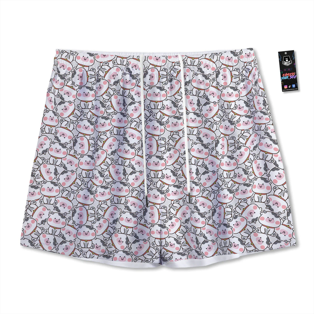Smiley Cow Cute Print Pattern Mesh Shorts