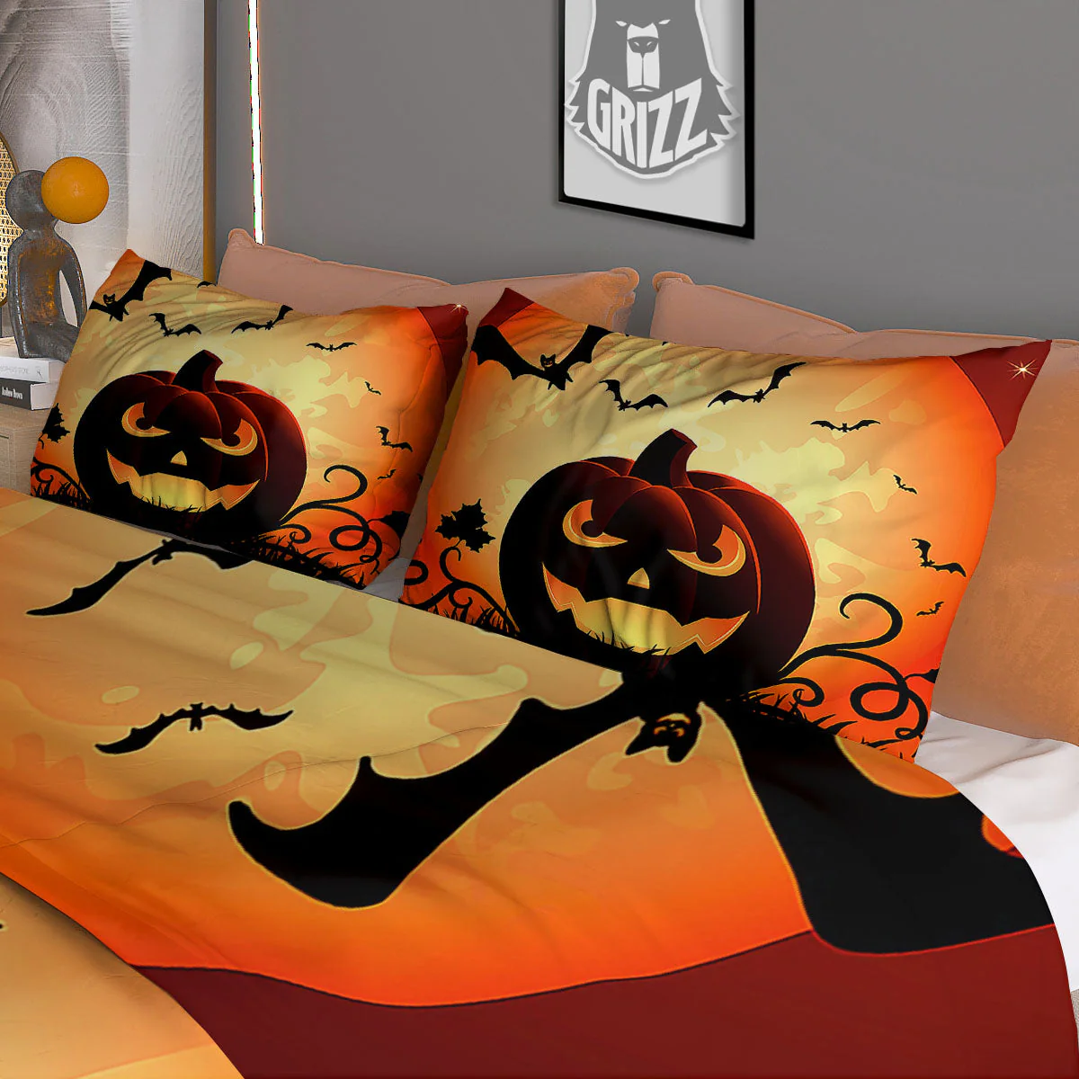 Smiley Faces Halloween Pumpkin Print Duvet Cover Bedding Set - Image 3