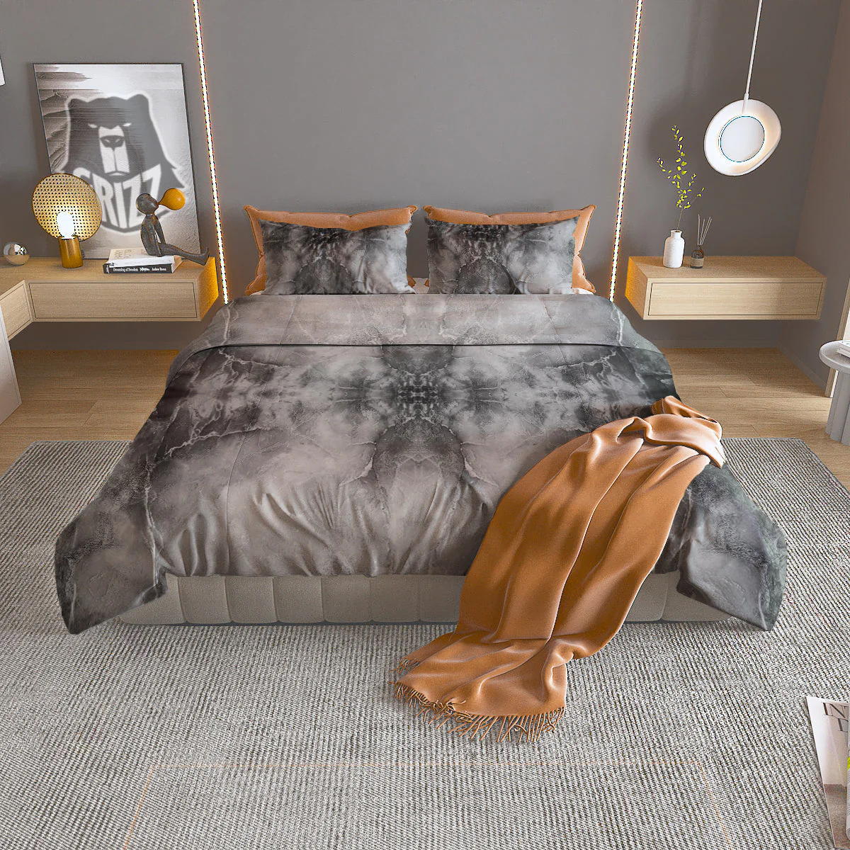 Smoke Marble White Grey Print Pattern Duvet Cover Bedding Set