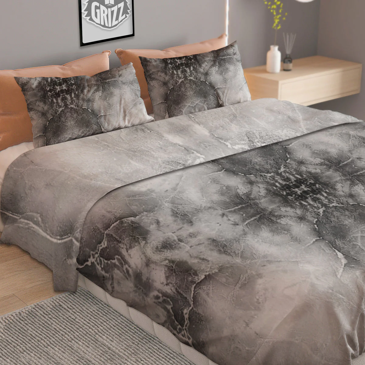 Smoke Marble White Grey Print Pattern Duvet Cover Bedding Set - Image 2