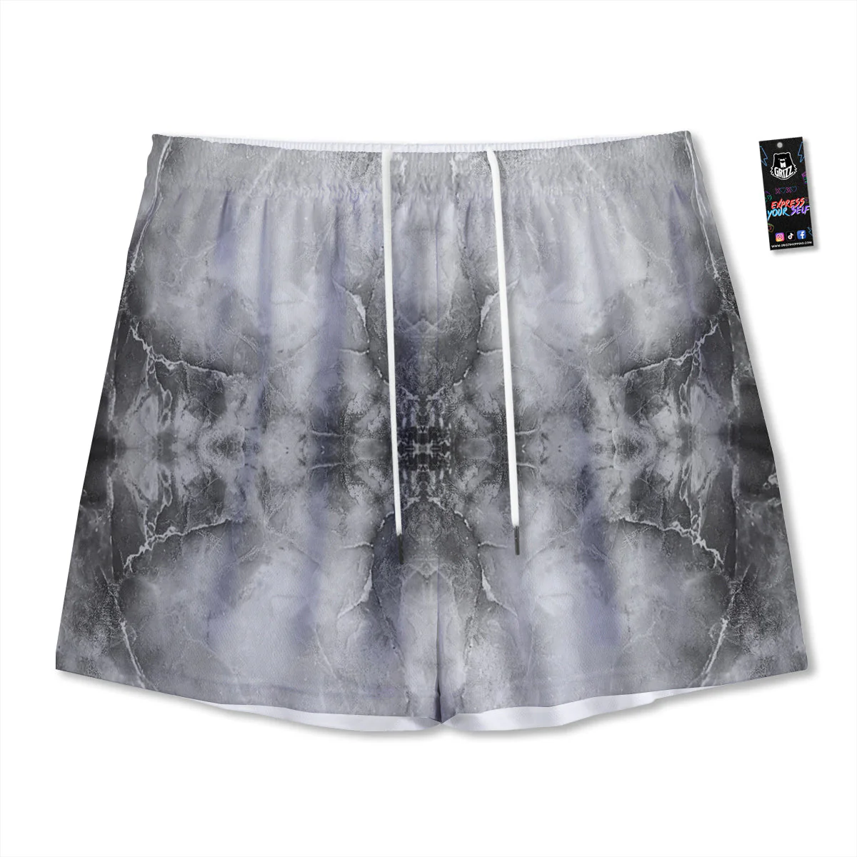 Smoke Marble White Grey Print Pattern Mesh Shorts