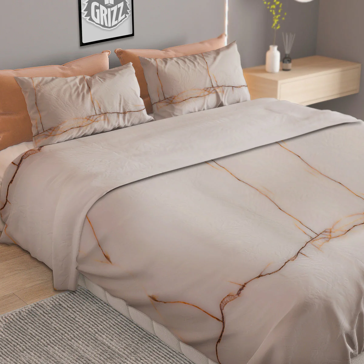 Smooth Marble White Brown Print Pattern Duvet Cover Bedding Set - Image 2