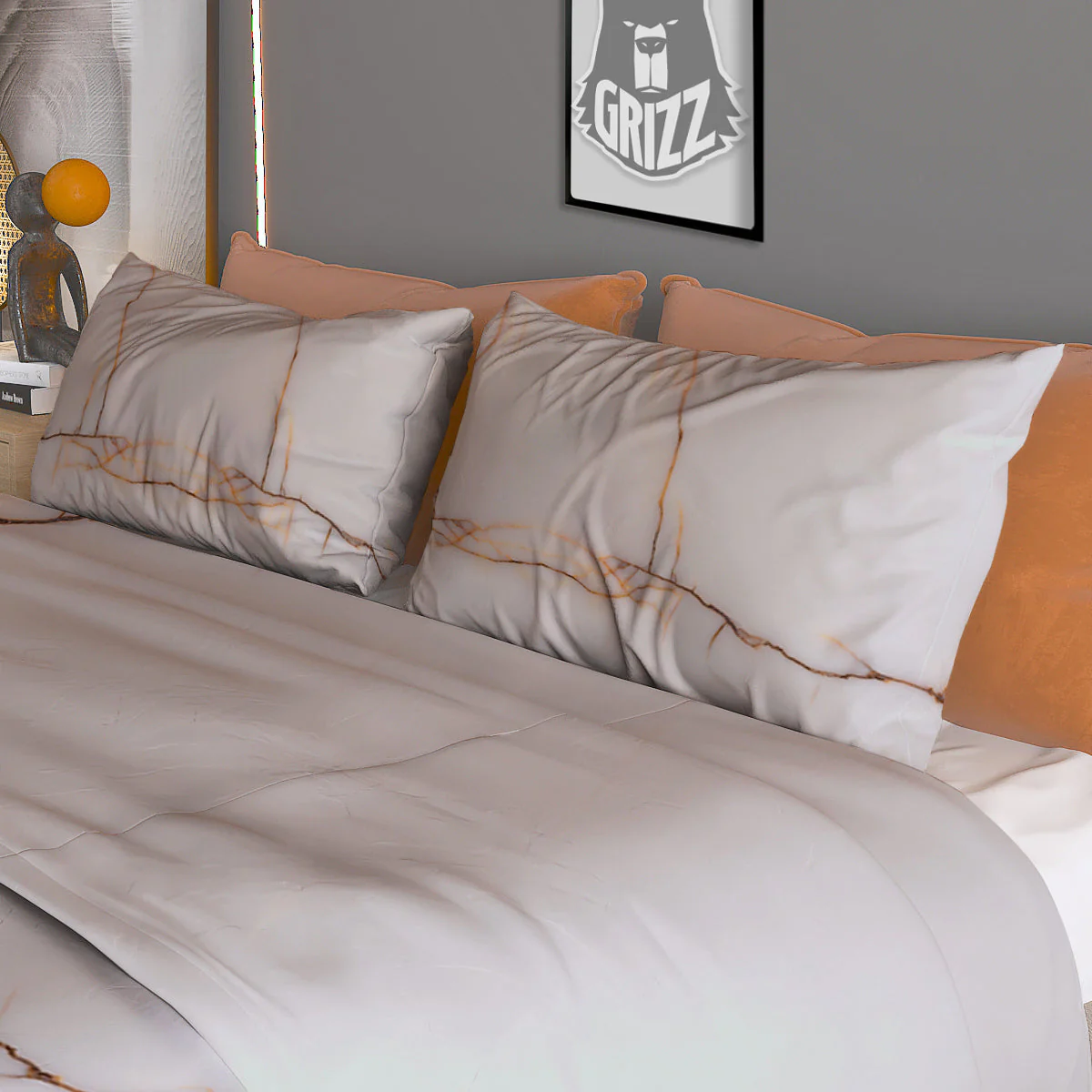 Smooth Marble White Brown Print Pattern Duvet Cover Bedding Set - Image 3
