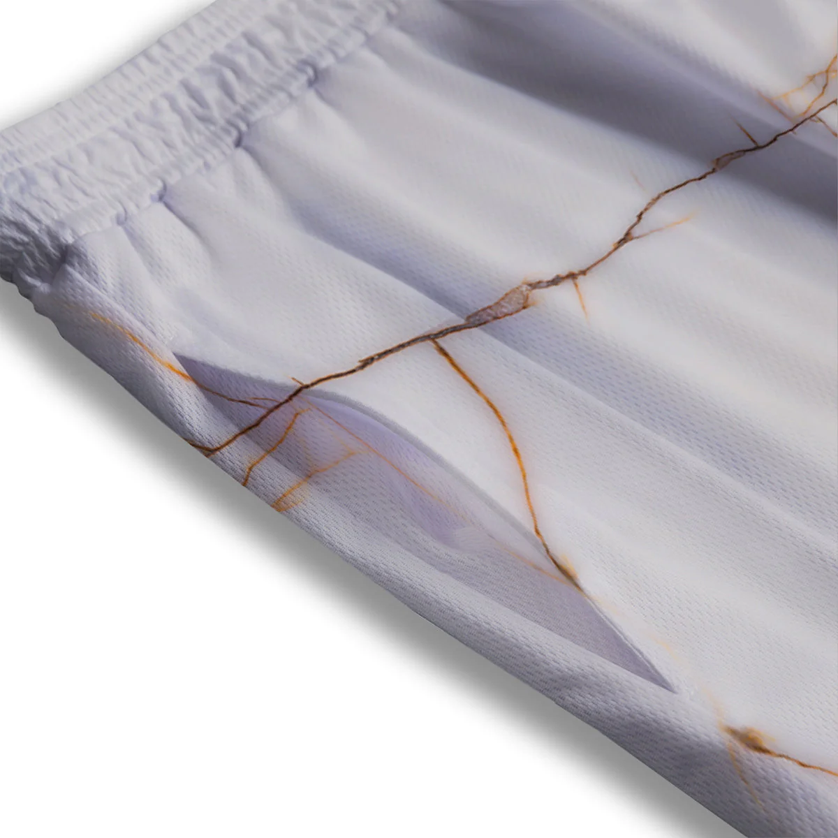 Smooth Marble White Brown Print Pattern Mesh Shorts - Image 3
