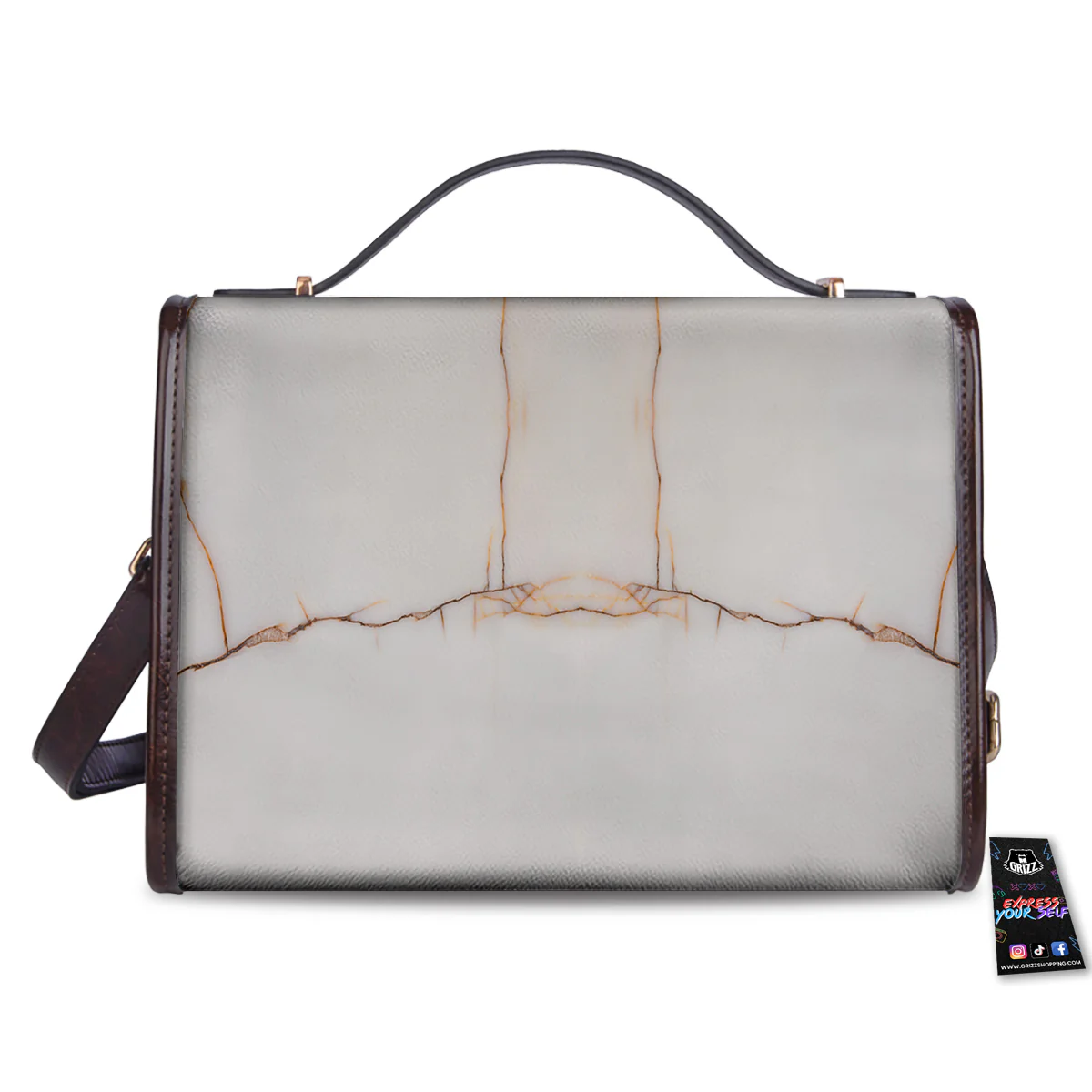 Smooth Marble White Brown Print Pattern Women's Satchel Bag - Image 2