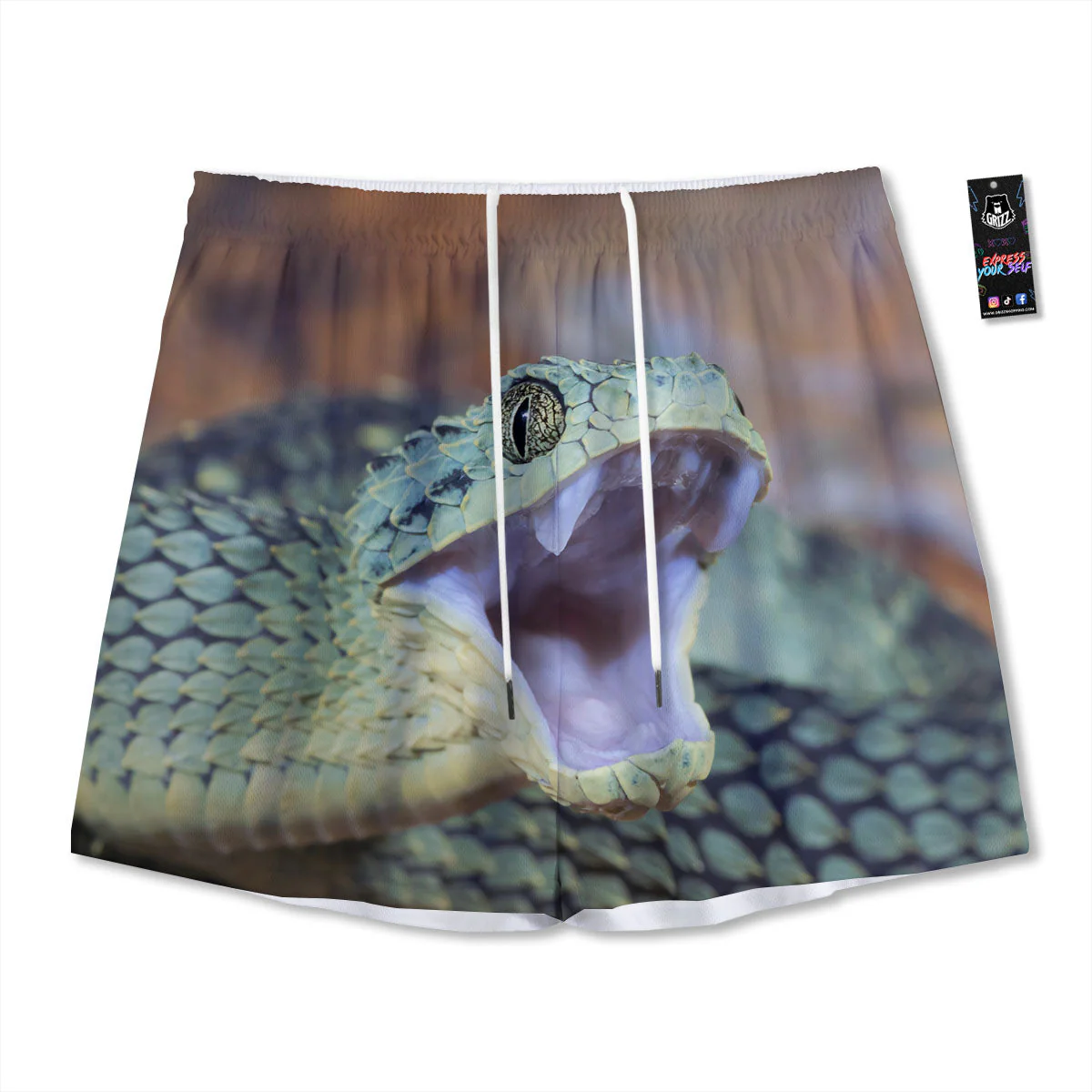 Snake Atheris Nitschei Print Mesh Shorts