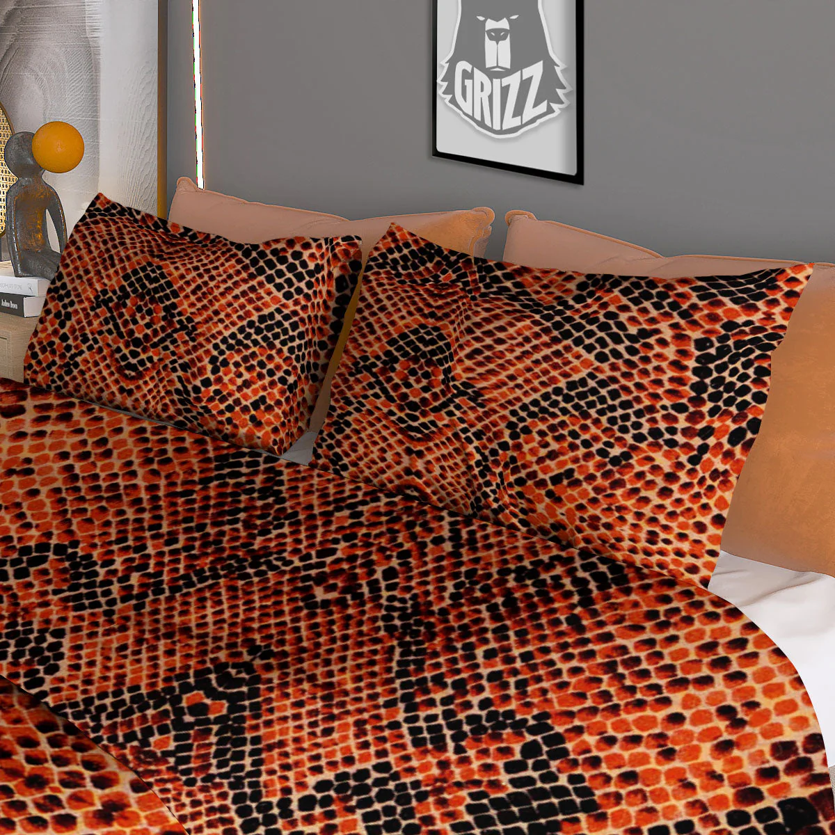 Snake Orange Print Pattern Duvet Cover Bedding Set - Image 3