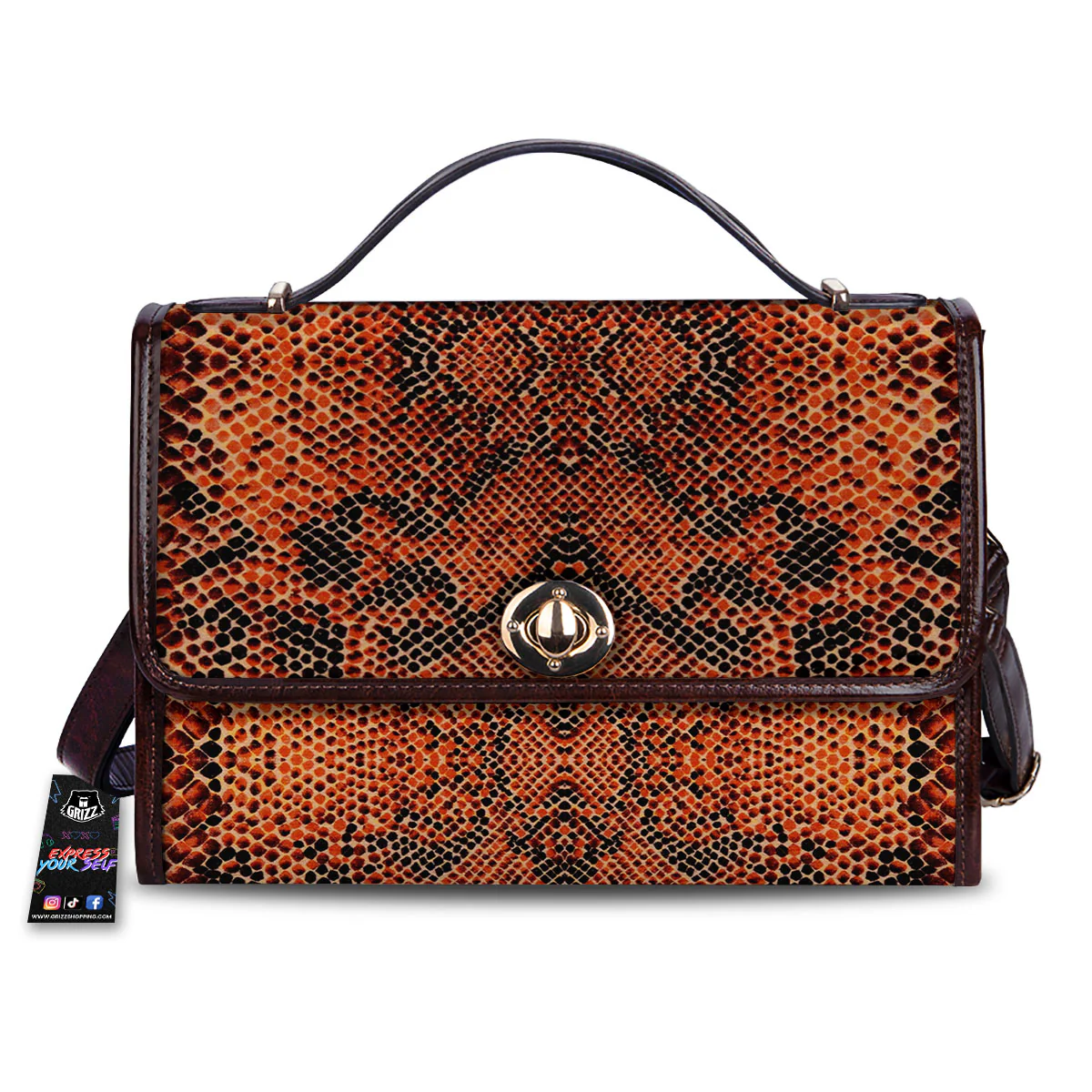 Snake Orange Print Pattern Women's Satchel Bag