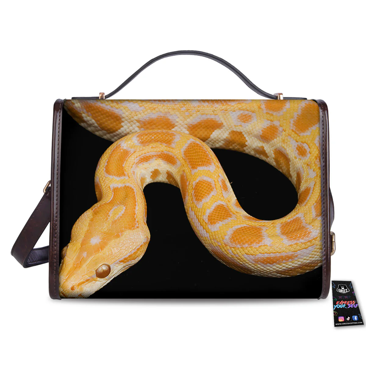Snake Python Yellow Print Women's Satchel Bag - Image 2