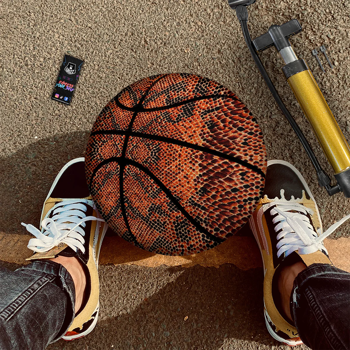 Snake Skin Black Orange Print Basketball - Image 2
