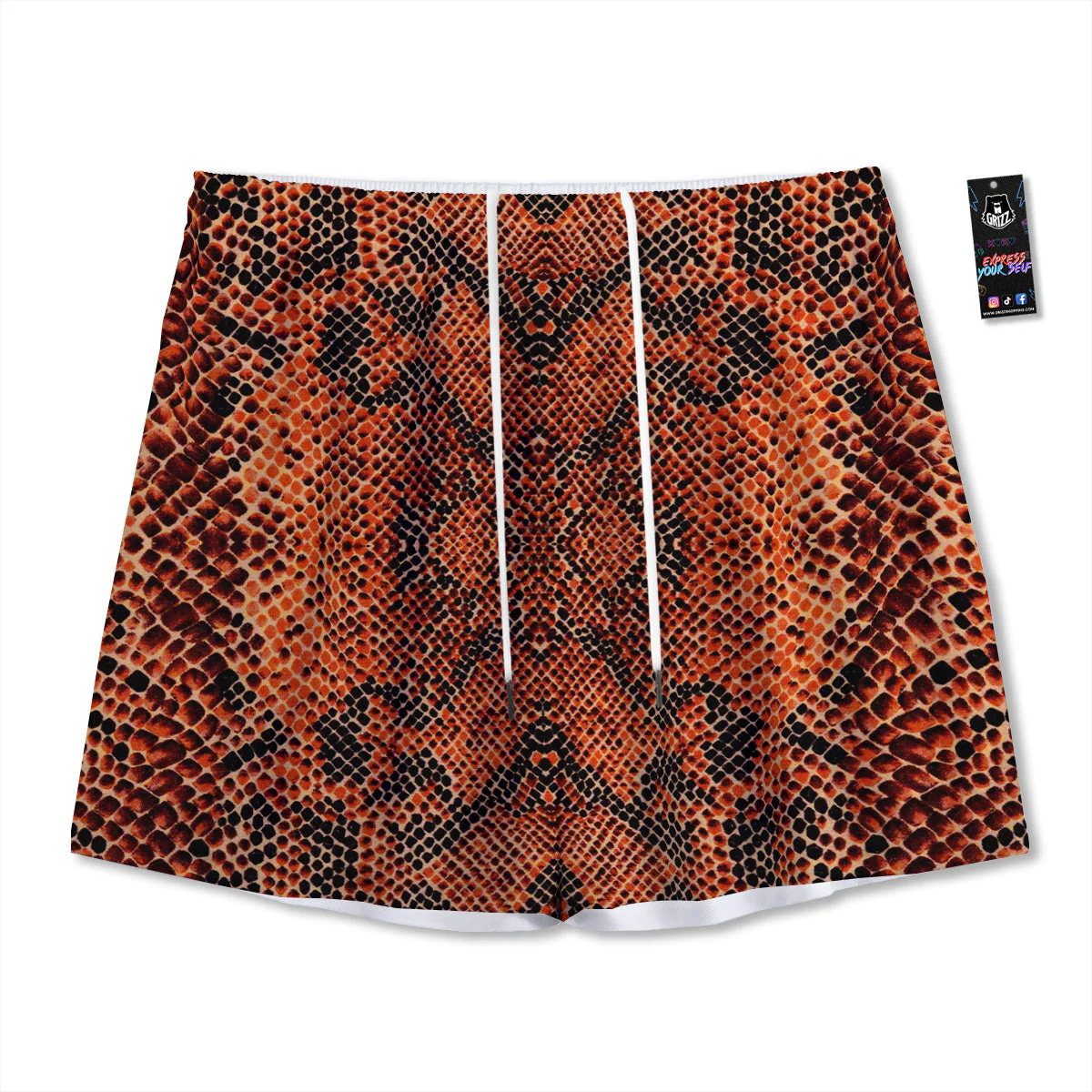 Snake Skin Black Orange Print Mesh Shorts