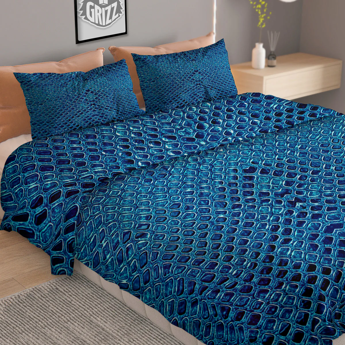 Snake Skin Blue Print Duvet Cover Bedding Set - Image 2