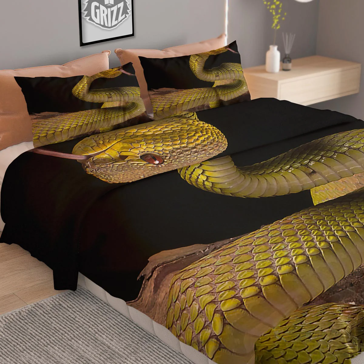 Snake Trimeresurus Albolabris Print Duvet Cover Bedding Set - Image 2