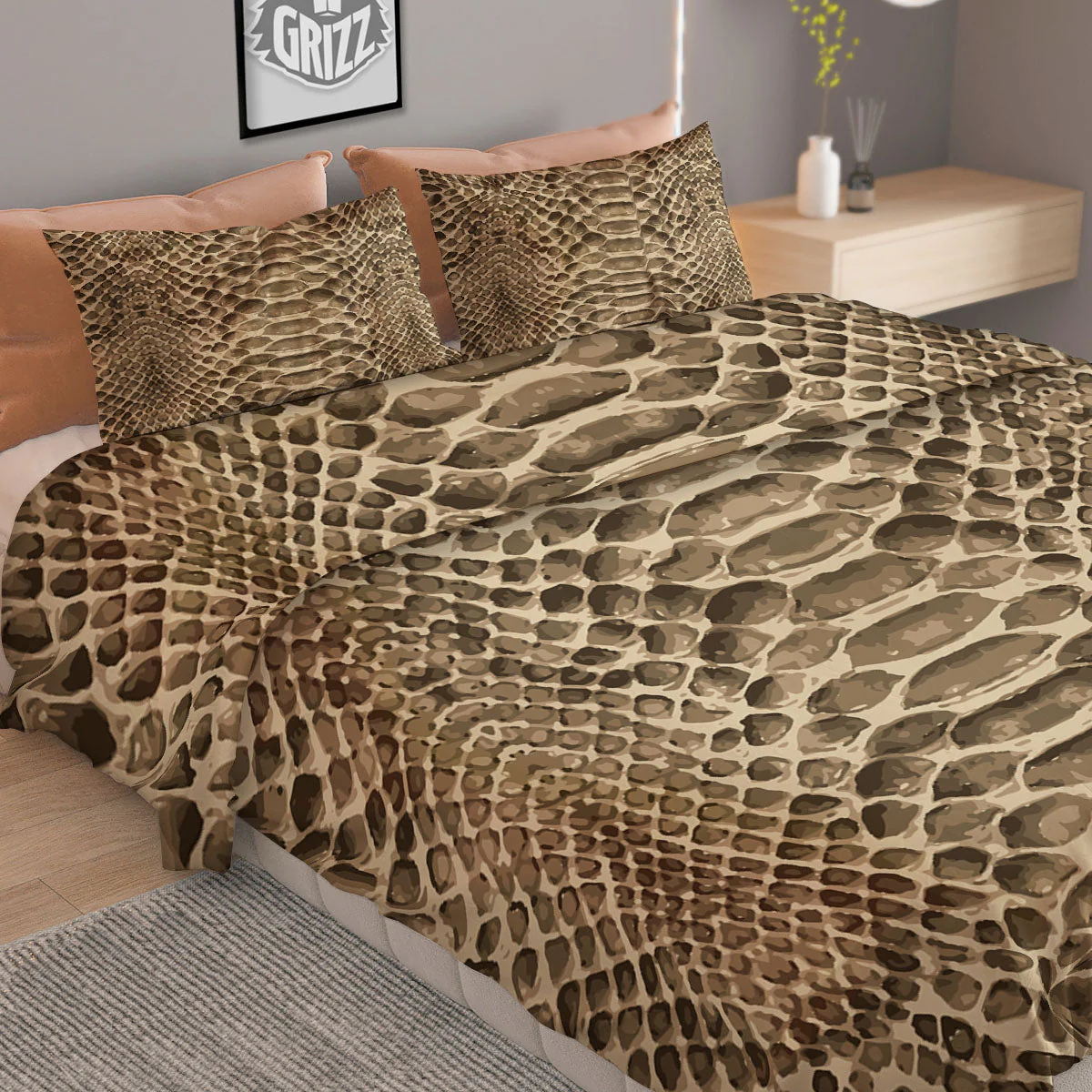 Snakeskin Beige Print Duvet Cover Bedding Set - Image 2