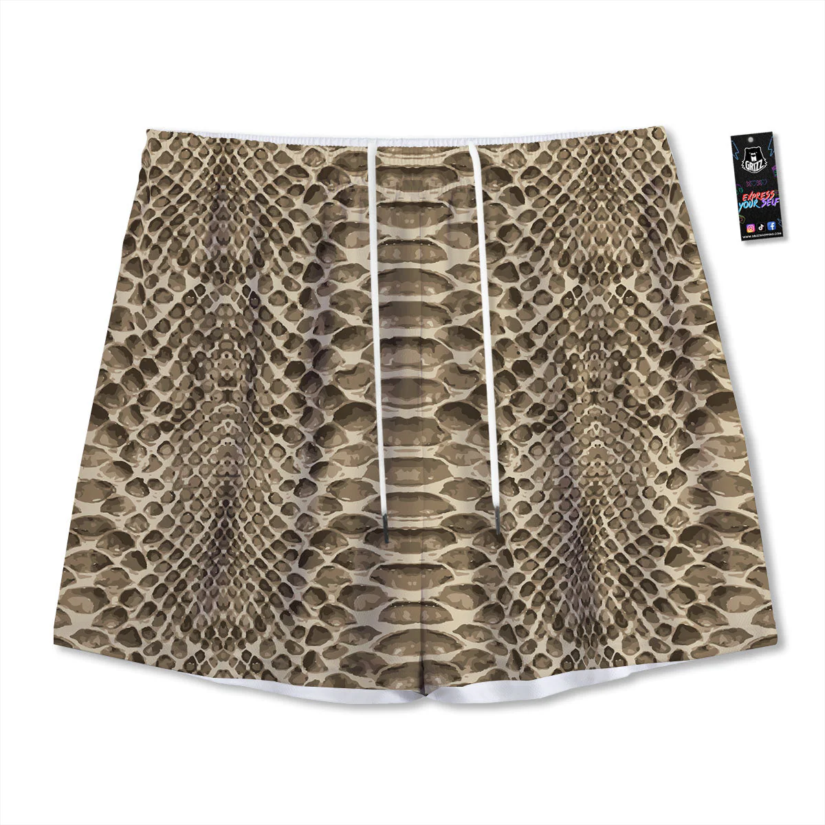 Snakeskin Beige Print Mesh Shorts