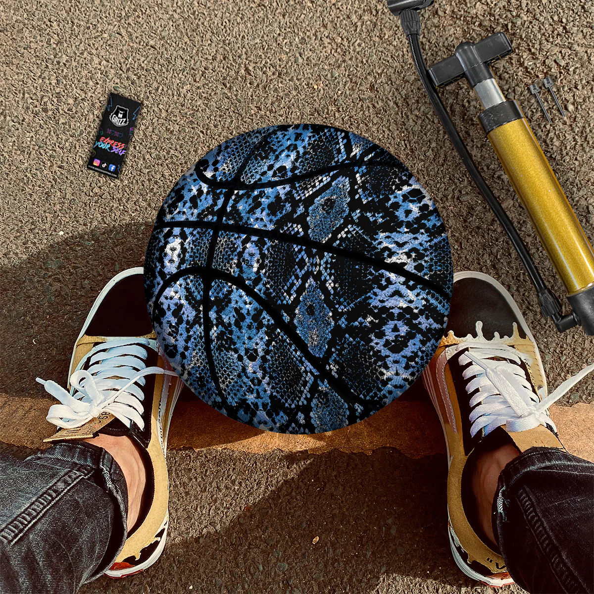 Snakeskin Black And Blue Print Basketball - Image 3