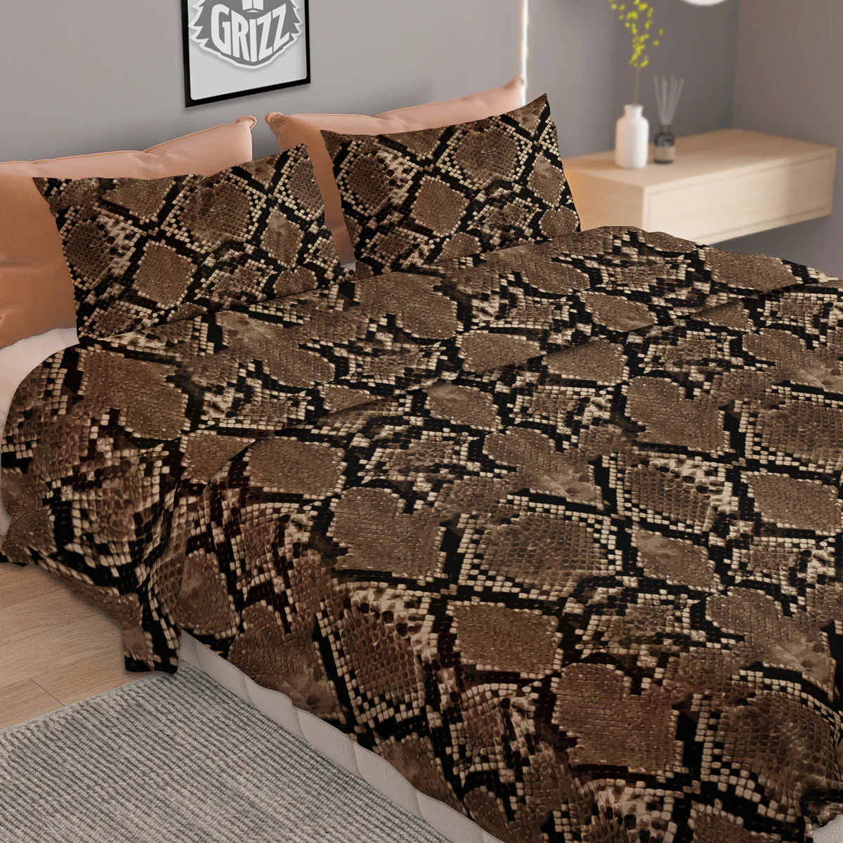 Snakeskin Black And Brown Print Duvet Cover Bedding Set - Image 2