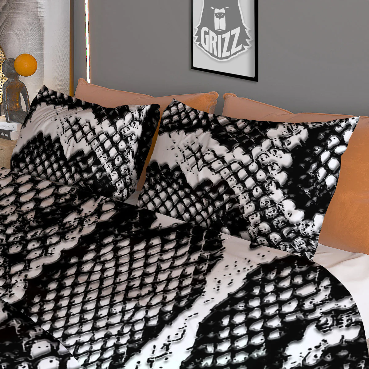 Snakeskin Black And Grey Print Duvet Cover Bedding Set - Image 3
