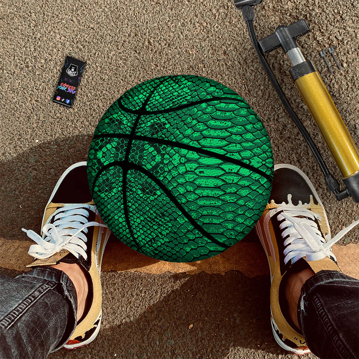 Snakeskin Black And Lime Green Print Basketball - Image 2