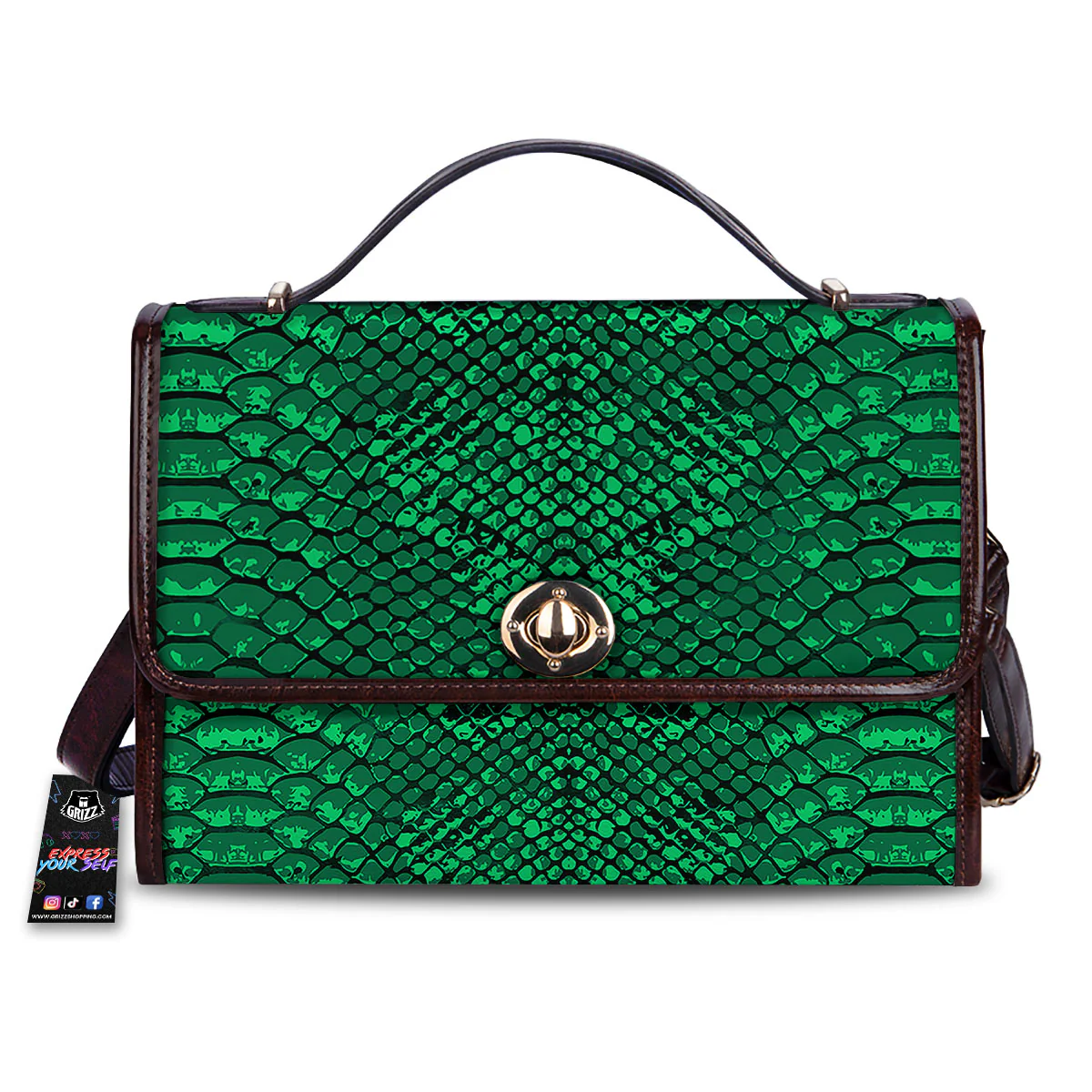 Snakeskin Black And Lime Green Print Women's Satchel Bag