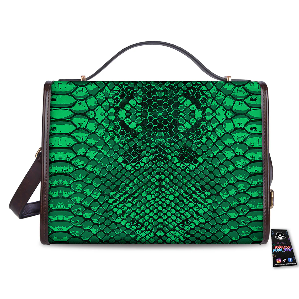 Snakeskin Black And Lime Green Print Women's Satchel Bag - Image 2