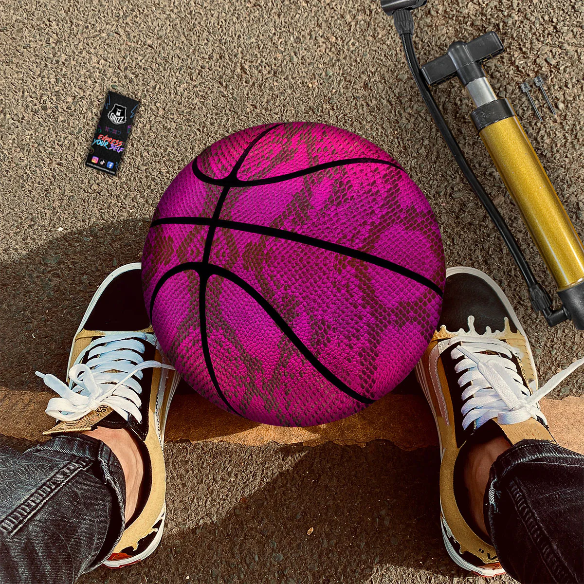 Snakeskin Black And Pink Magenta Print Basketball - Image 2