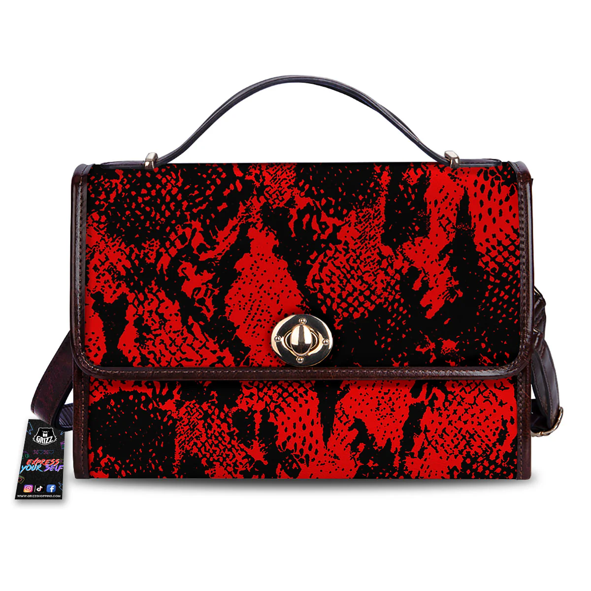 Snakeskin Black And Red Print Women's Satchel Bag