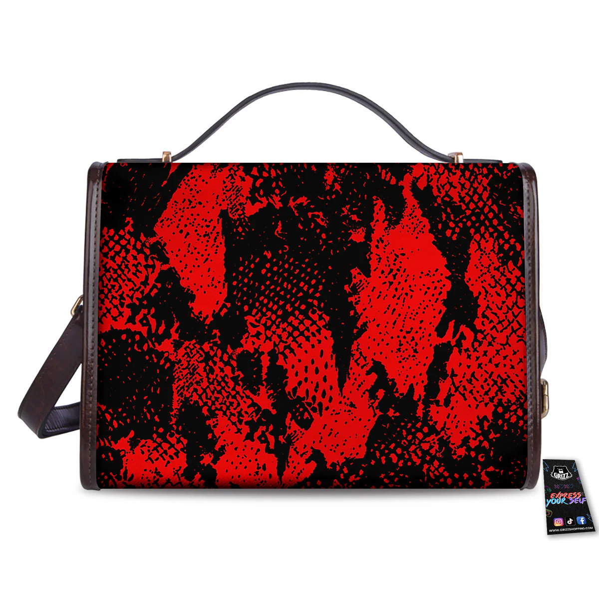 Snakeskin Black And Red Print Women's Satchel Bag - Image 2