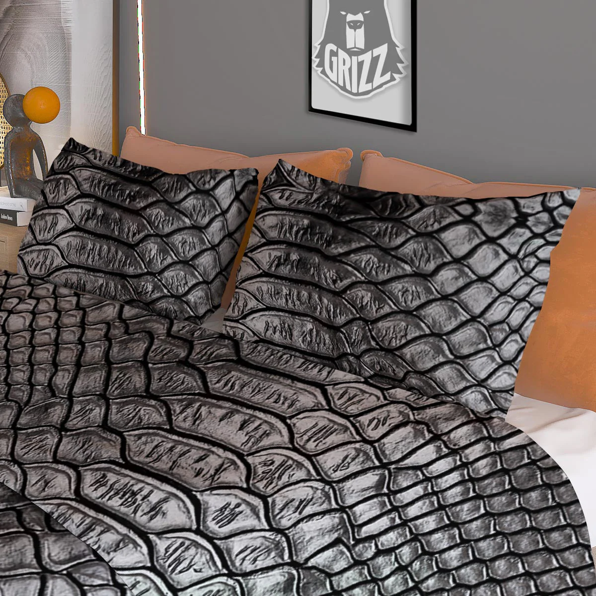 Snakeskin Black And Tan Print Pattern Duvet Cover Bedding Set - Image 3