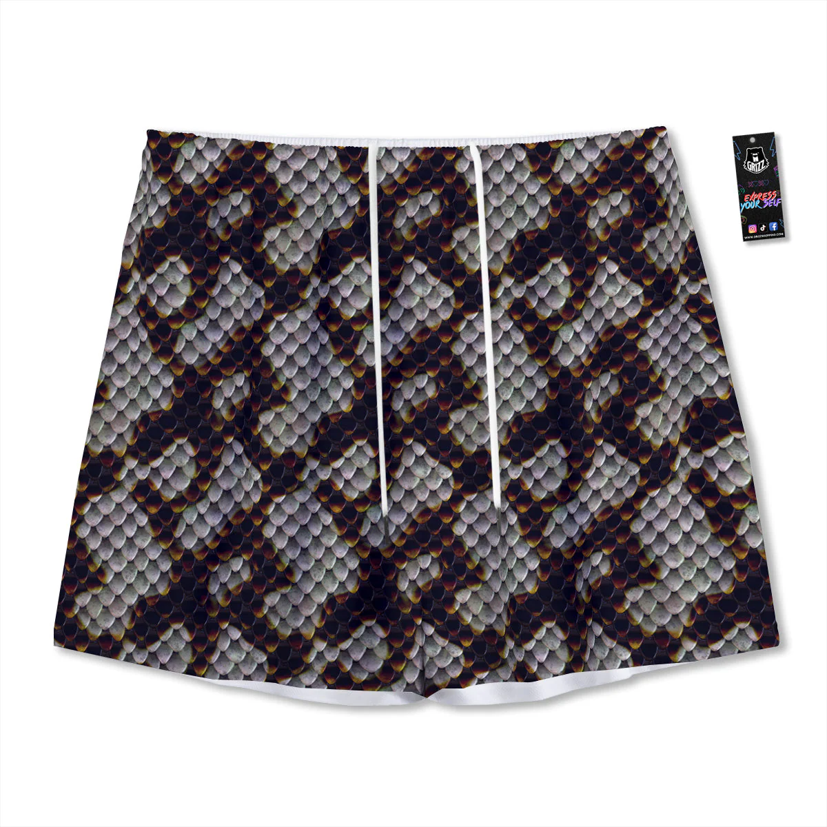 Snakeskin Black And White Texture Print Mesh Shorts