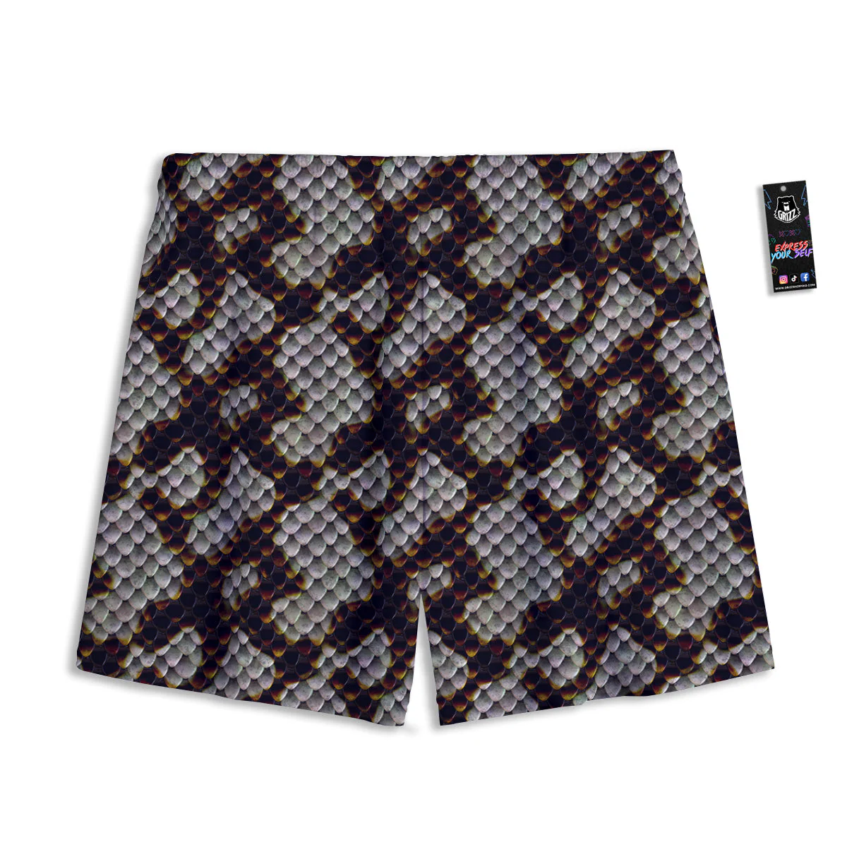 Snakeskin Black And White Texture Print Mesh Shorts - Image 2