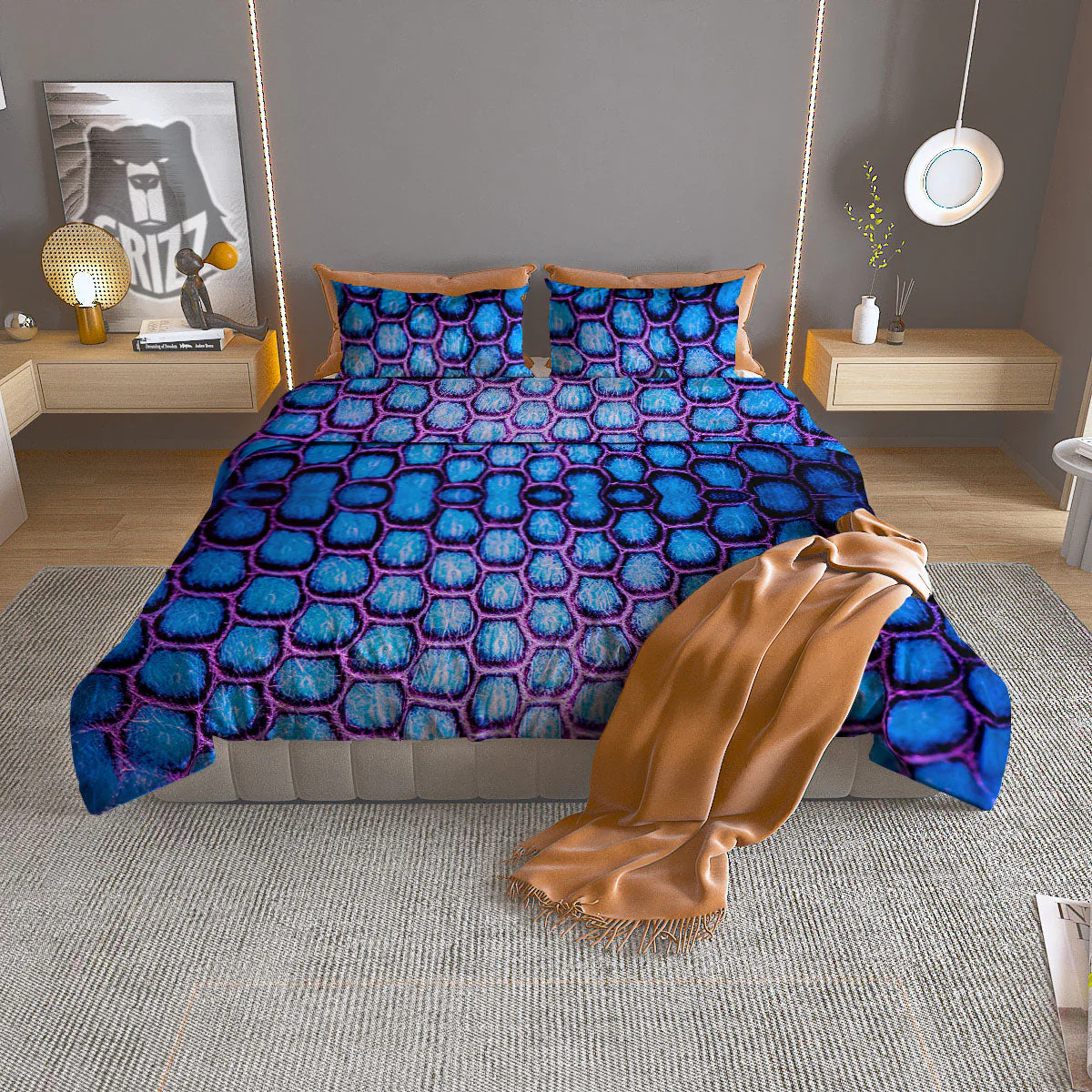 Snakeskin Blue And Purple Print Pattern Duvet Cover Bedding Set