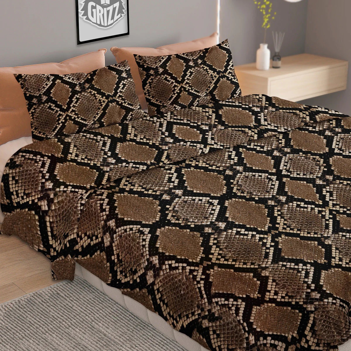Snakeskin Python Brown Print Duvet Cover Bedding Set - Image 2