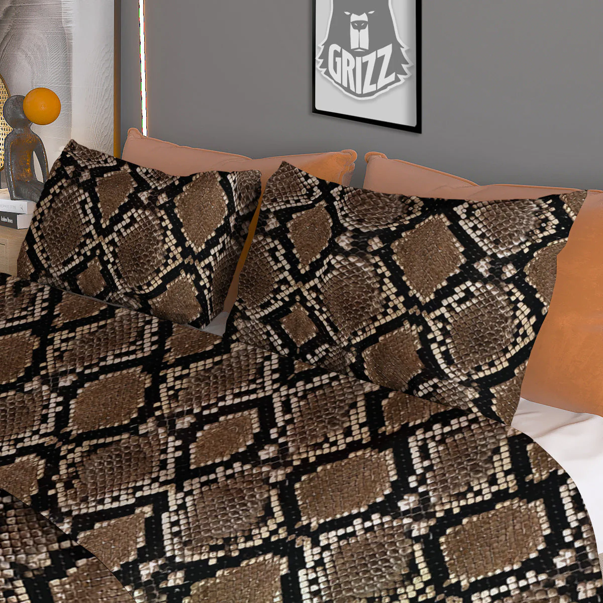 Snakeskin Python Brown Print Duvet Cover Bedding Set - Image 3