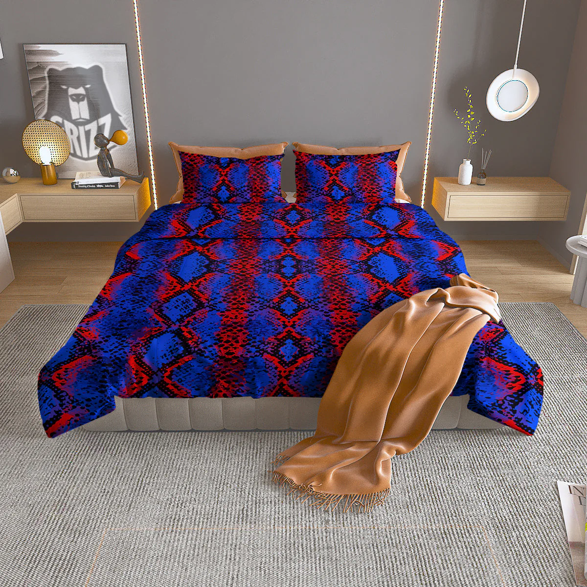 Snakeskin Red And Blue Print Duvet Cover Bedding Set