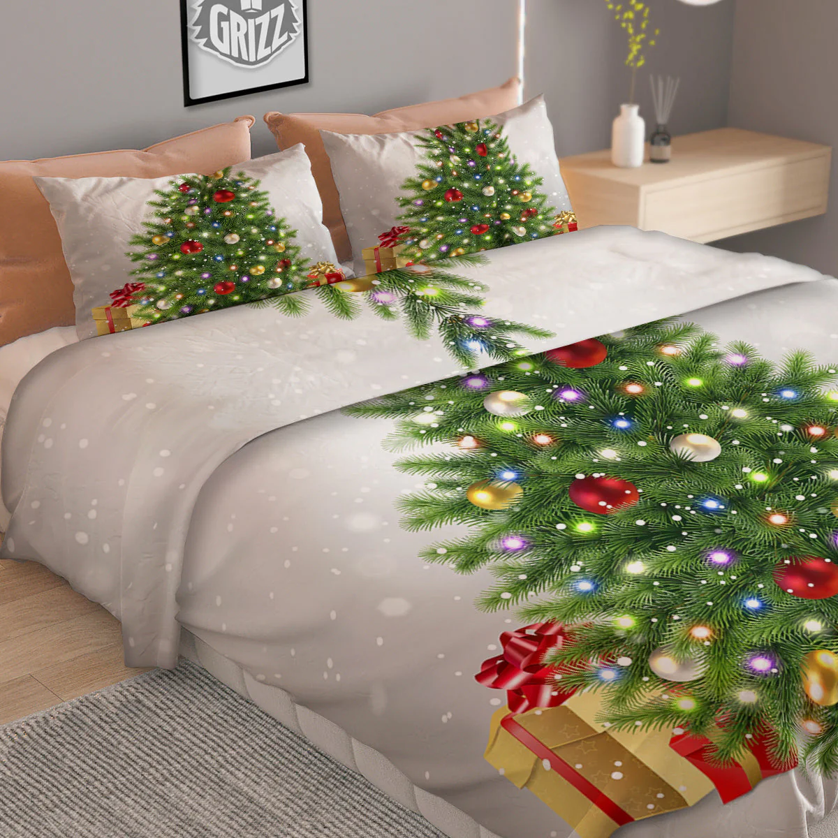 Snow And Christmas Tree Print Duvet Cover Bedding Set - Image 2