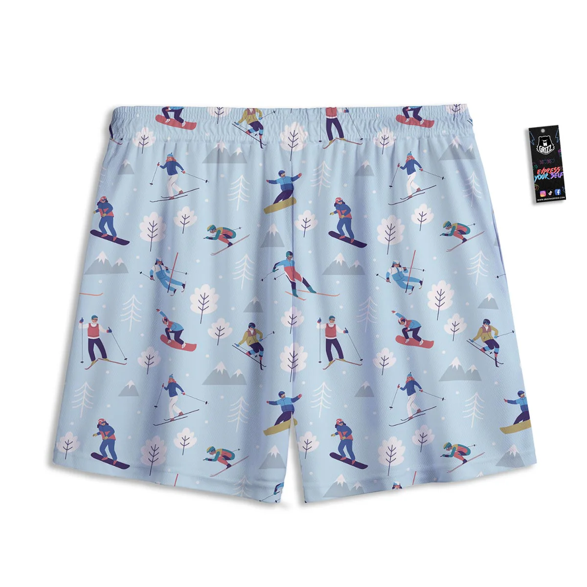 Snowboard And Ski Print Pattern Mesh Shorts - Image 2
