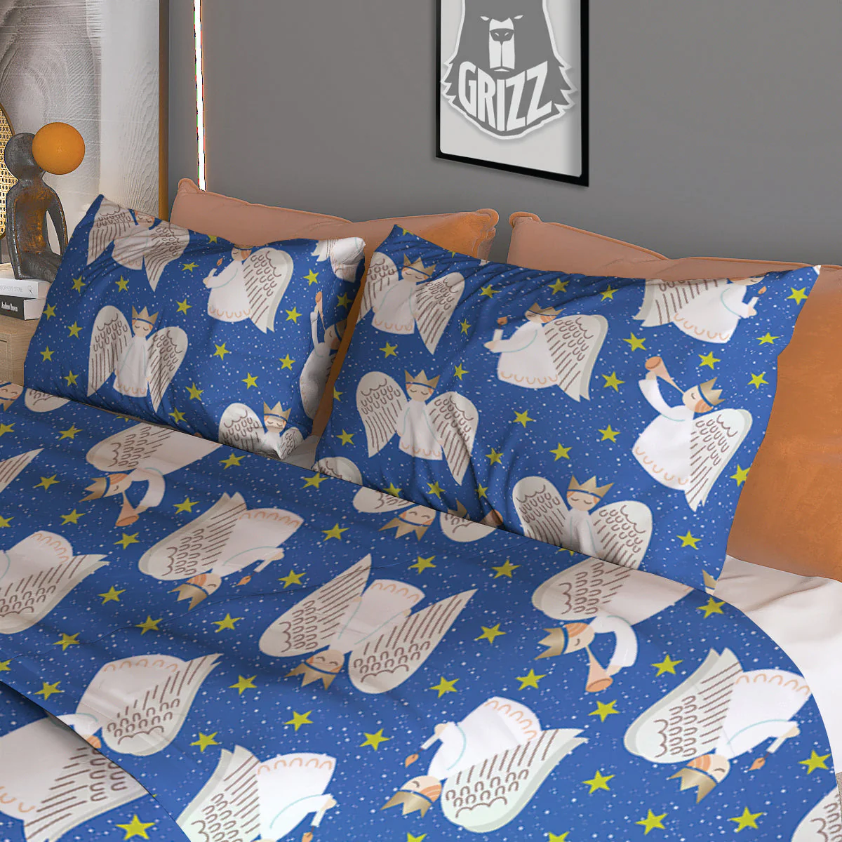 Snowflake And Angel Print Pattern Duvet Cover Bedding Set - Image 3
