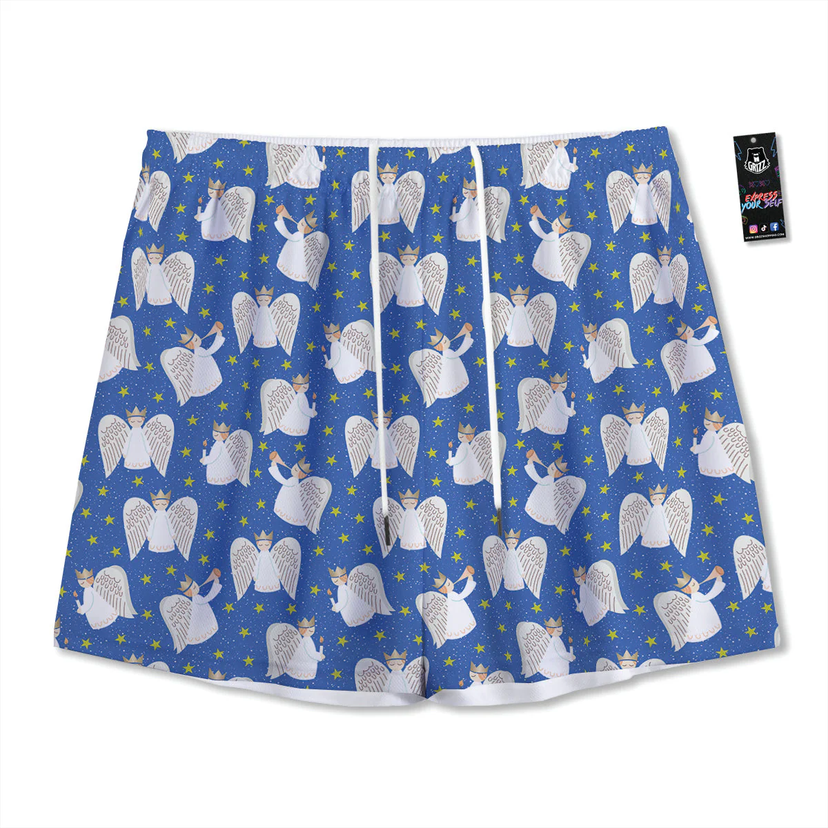 Snowflake And Angel Print Pattern Mesh Shorts