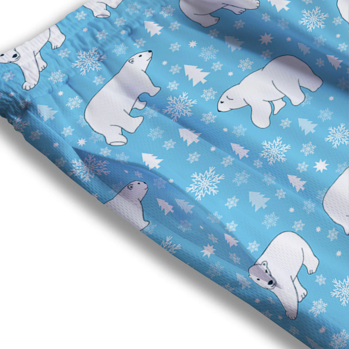 Snowflake And Polar Bear Print Pattern Mesh Shorts - Image 3