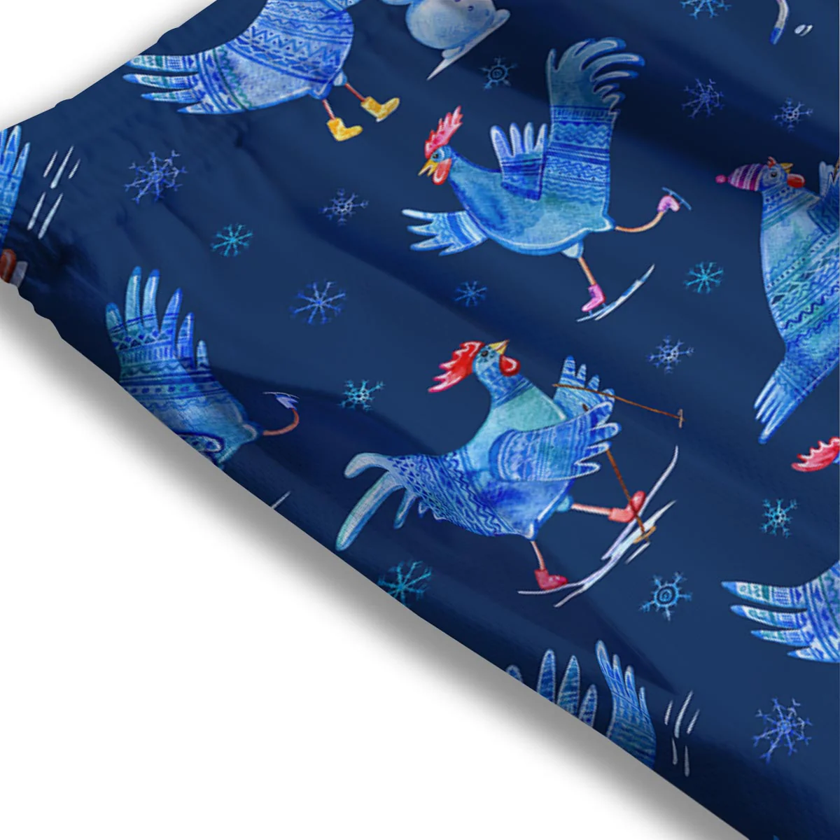 Snowflake And Rooster Print Pattern Mesh Shorts - Image 3