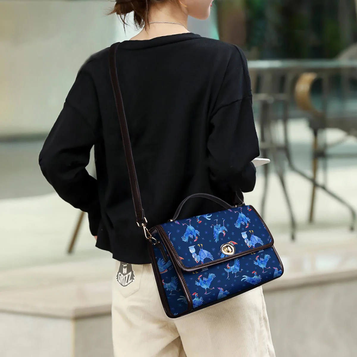 Snowflake And Rooster Print Pattern Women's Satchel Bag - Image 3