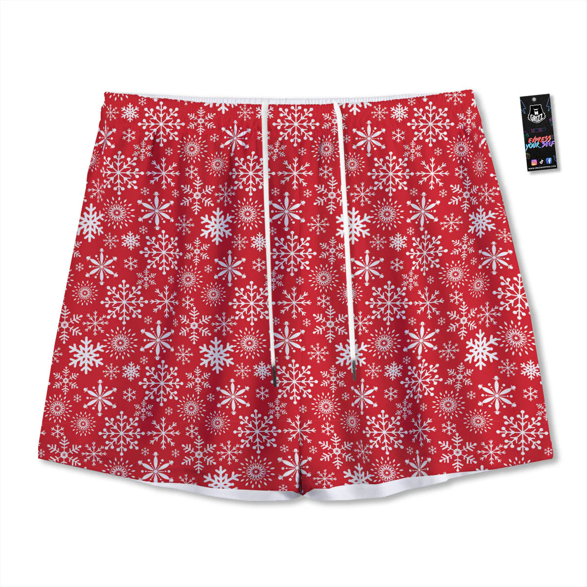Snowflake Christmas Print Mesh Shorts