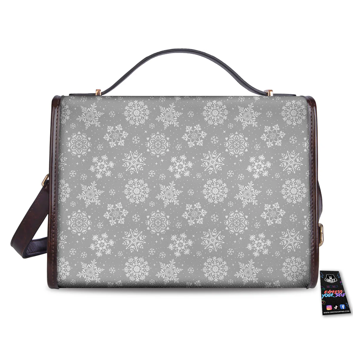 Snowflake Grey And White Print Pattern Women's Satchel Bag - Image 2