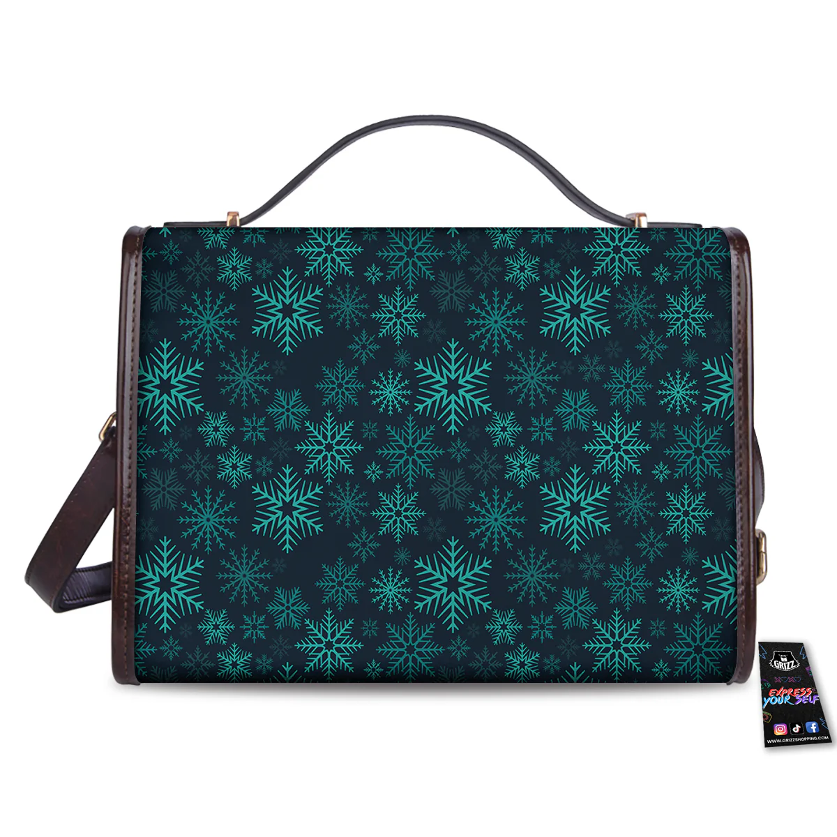 Snowflake Turquoise Print Pattern Women's Satchel Bag - Image 2