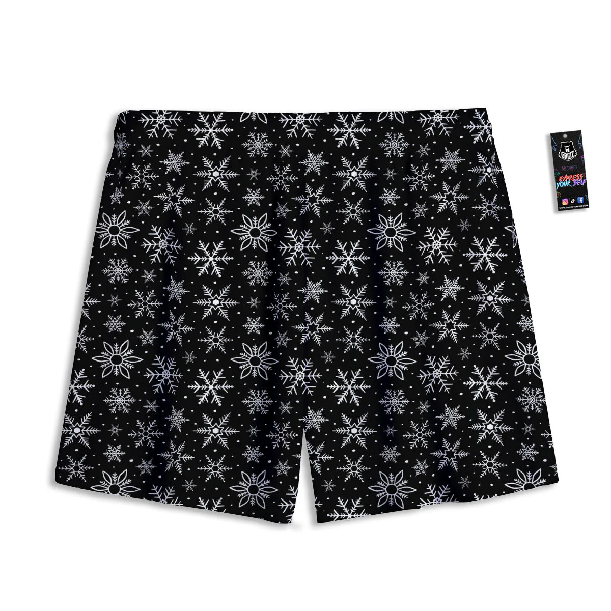 Snowflake White And Black Print Pattern Mesh Shorts - Image 2
