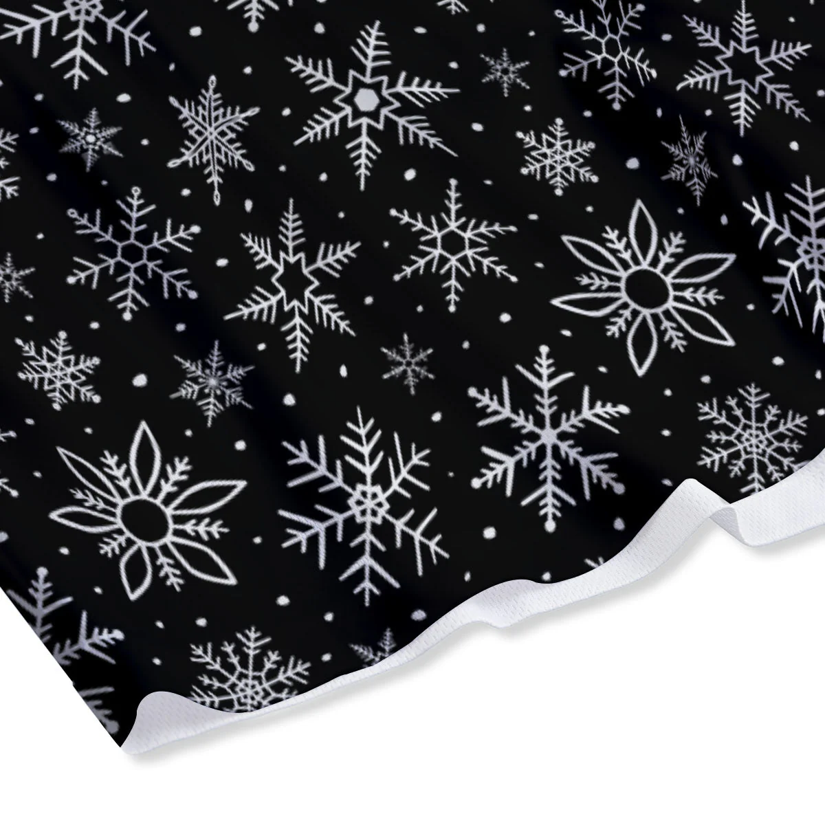 Snowflake White And Black Print Pattern Mesh Shorts - Image 4