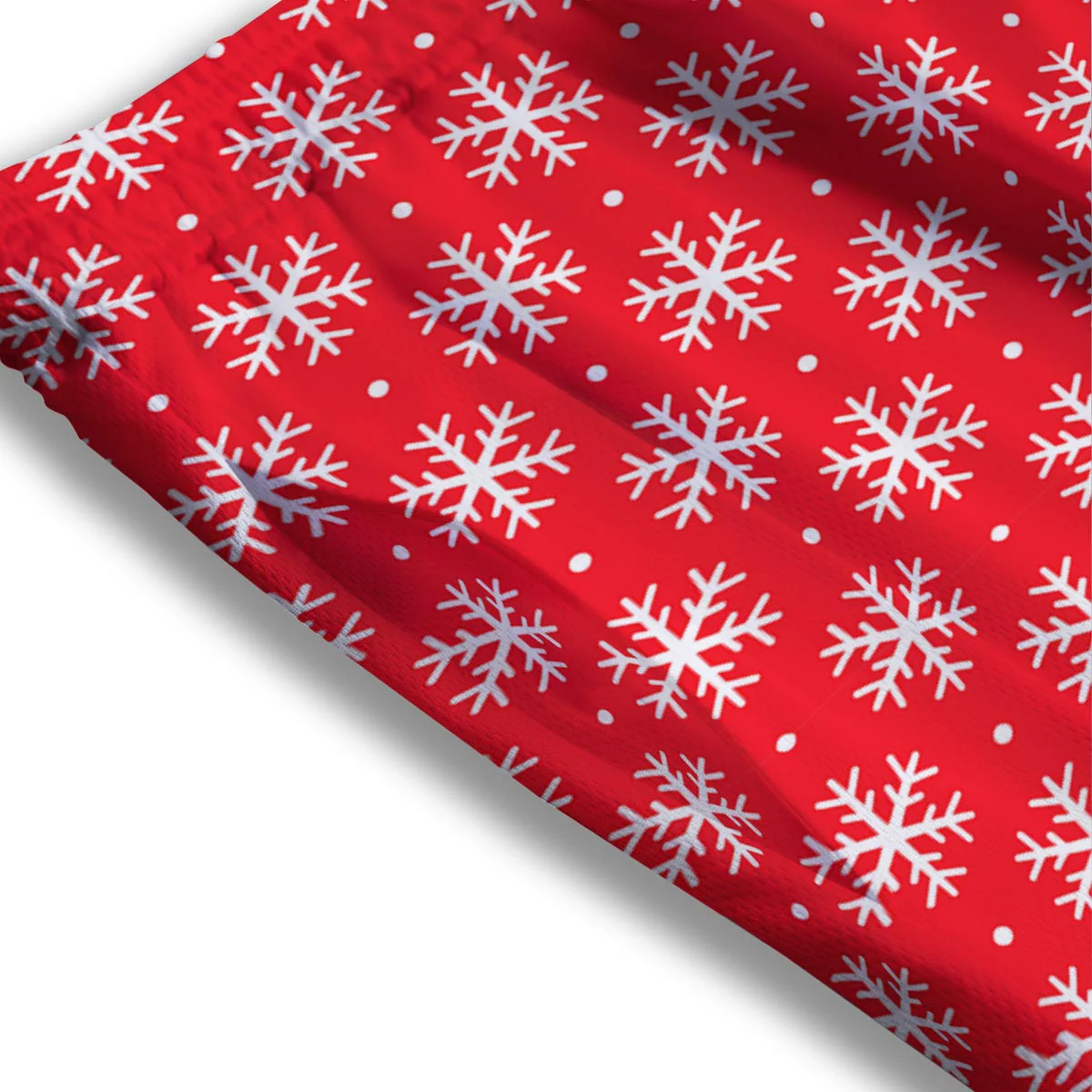 Snowflake White And Red Print Pattern Mesh Shorts - Image 3