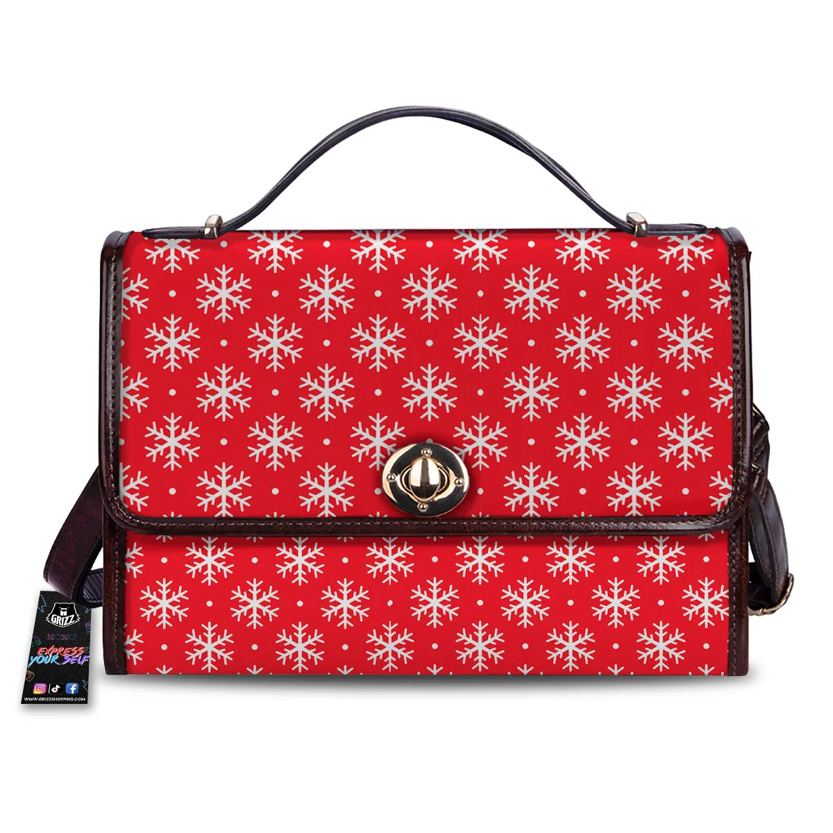Snowflake White And Red Print Pattern Women's Satchel Bag