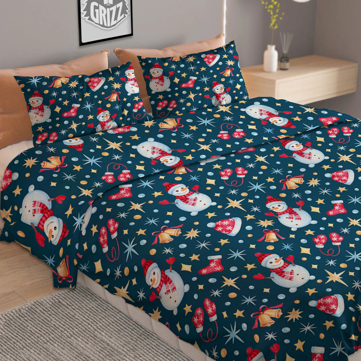 Snowman Christmas Print Pattern Duvet Cover Bedding Set - Image 2